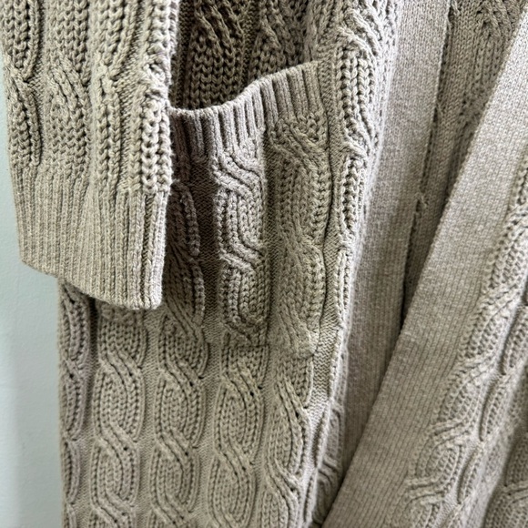 Joie Tan Long Sleeve Cable Knit Long Cardigan Open Front Sweater Size Large - Picture 8 of 13